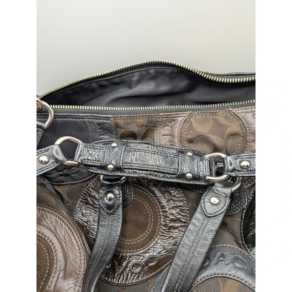 Vtg Y2K Coach Ashley Satchel Bag Chocolate Brown Patchwork Snaphead Shoulder Bag